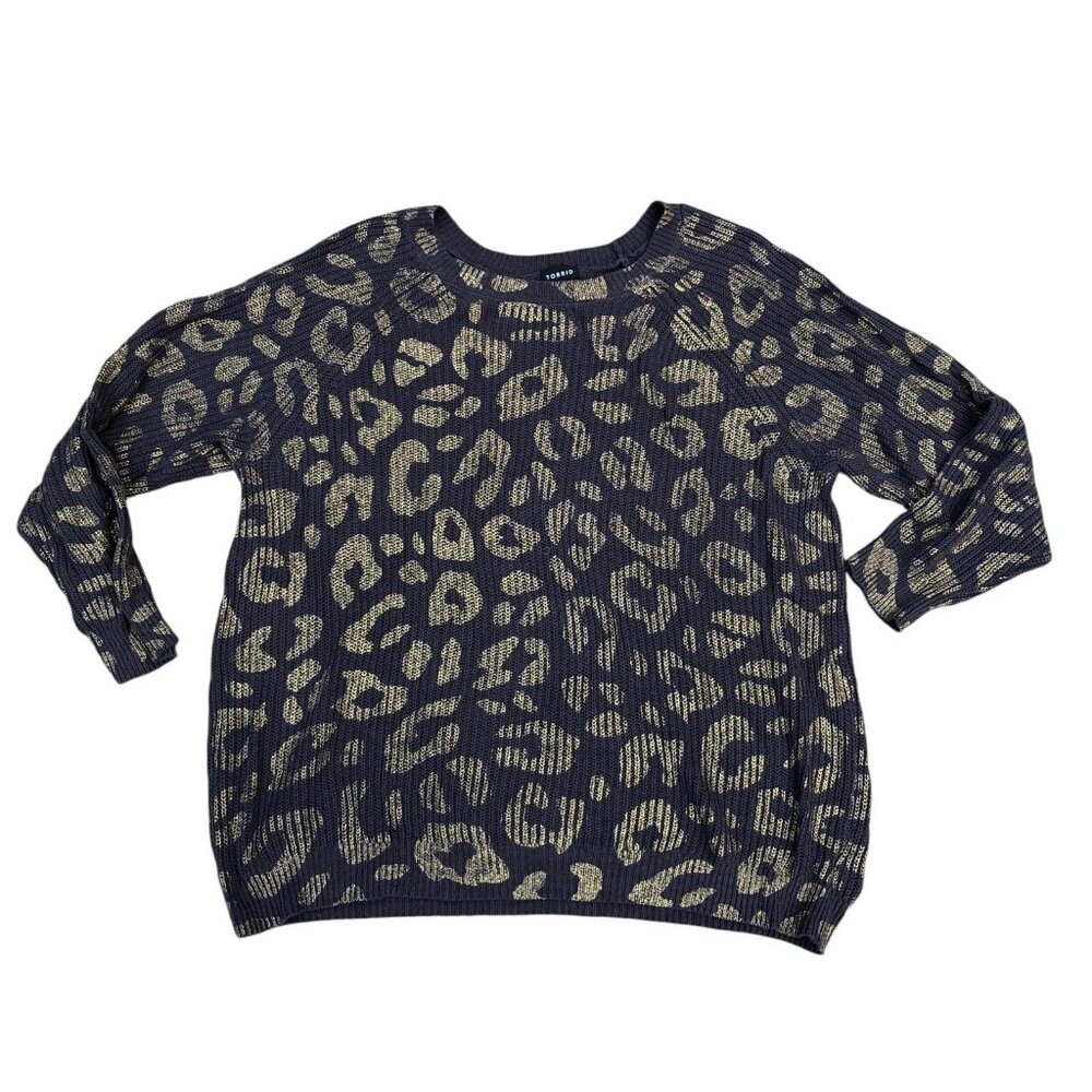 TORRID Cheetah Sweater Women's 2 Brown Pullover Sweatshirt Crew Neck​